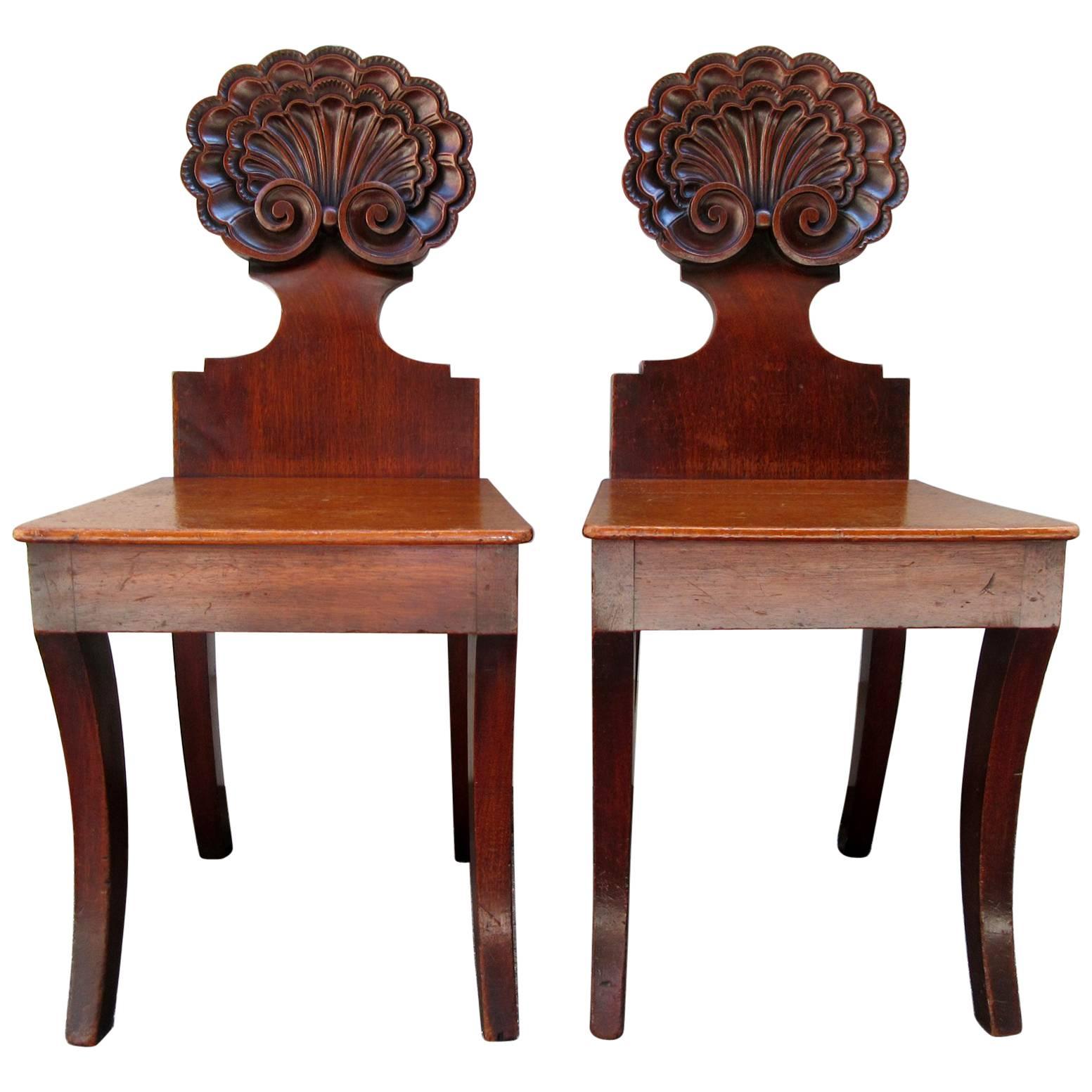 Early 19th Century English William IV Mahogany Hall Chairs Attributed to Gillows