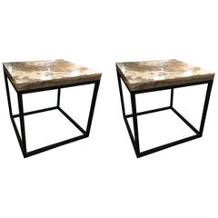 Pair of Marble-Top Square Side Tables