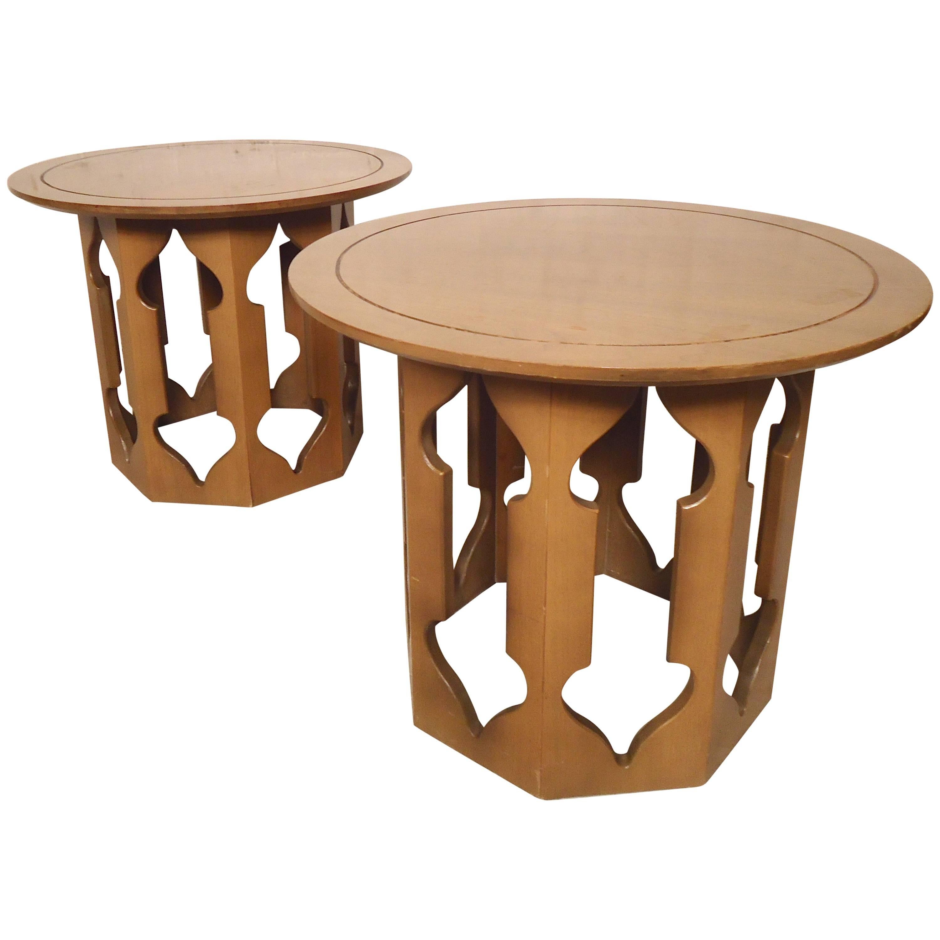 Mid-Century Modern Side Tables with Sculpted Base