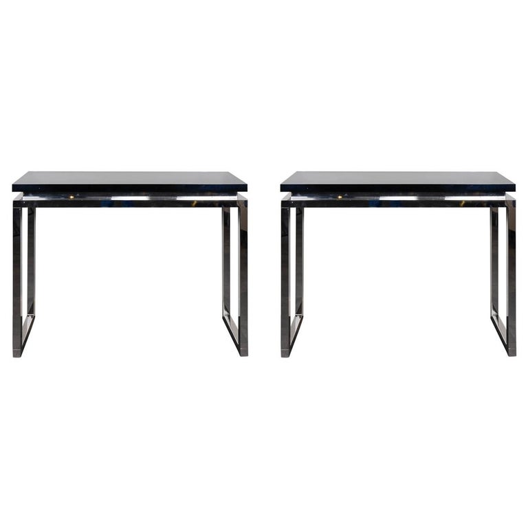 Elegant Pair of Consoles in Smoked Resin For Sale at 1stDibs