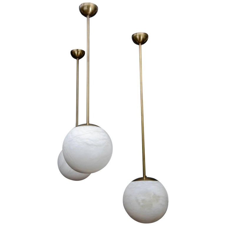 Alabaster and Brass Globes Pendant For Sale