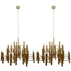 Pair of Tall Brass Chandeliers by Sciolari 6