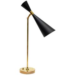 Tall Desk Lamp Made of Brass and Black Enameled Cones