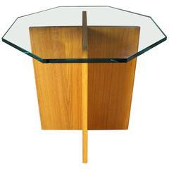 Teak X-Base Octagon Glass Topped Side Table Vintage Scandinavian Modern