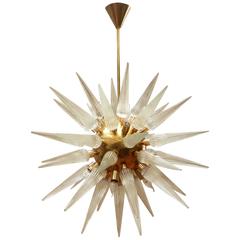 Sputnik Murano Glass Chandelier, Cones with Ridges Brass