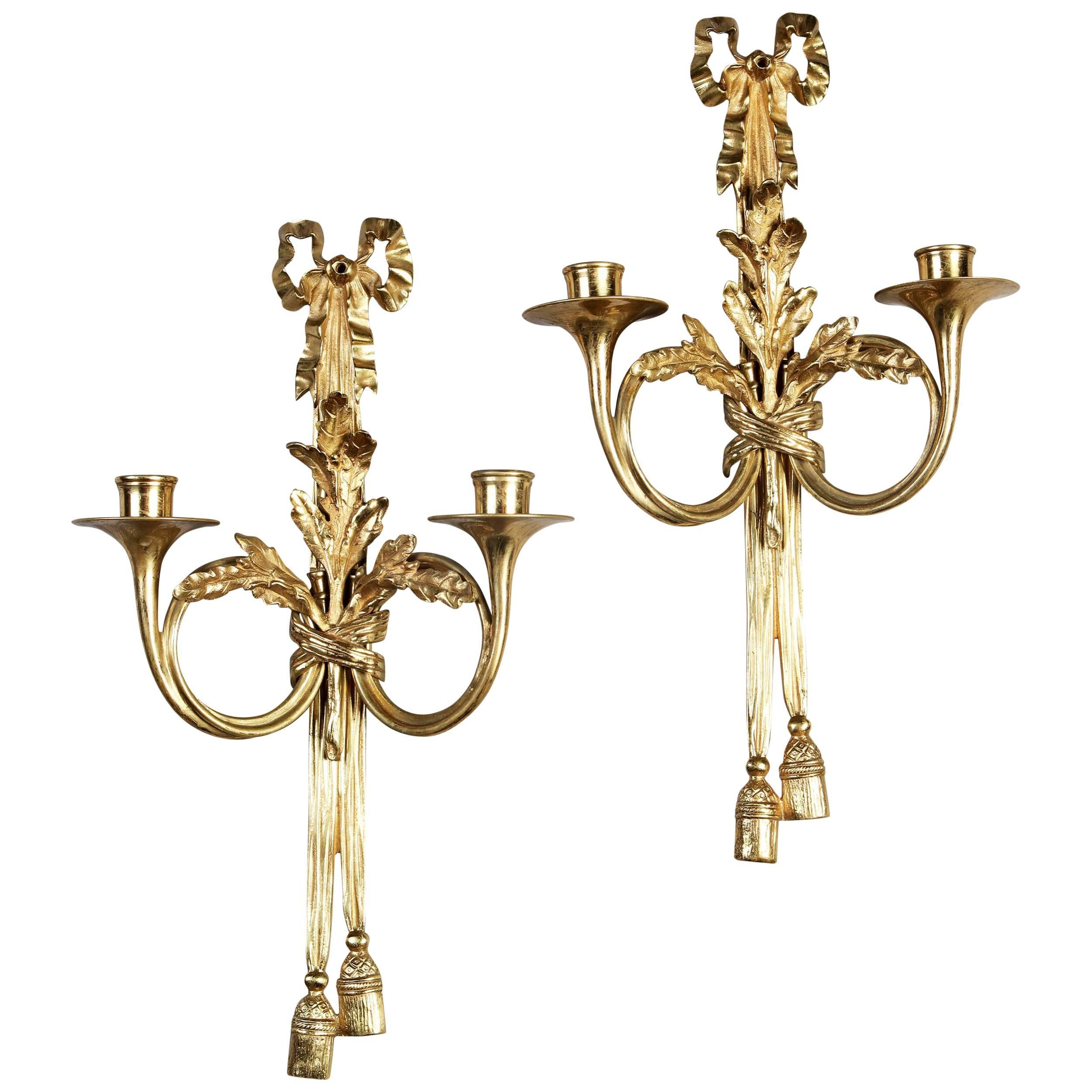 Pair of Neoclassical Two Branch Wall Appliques