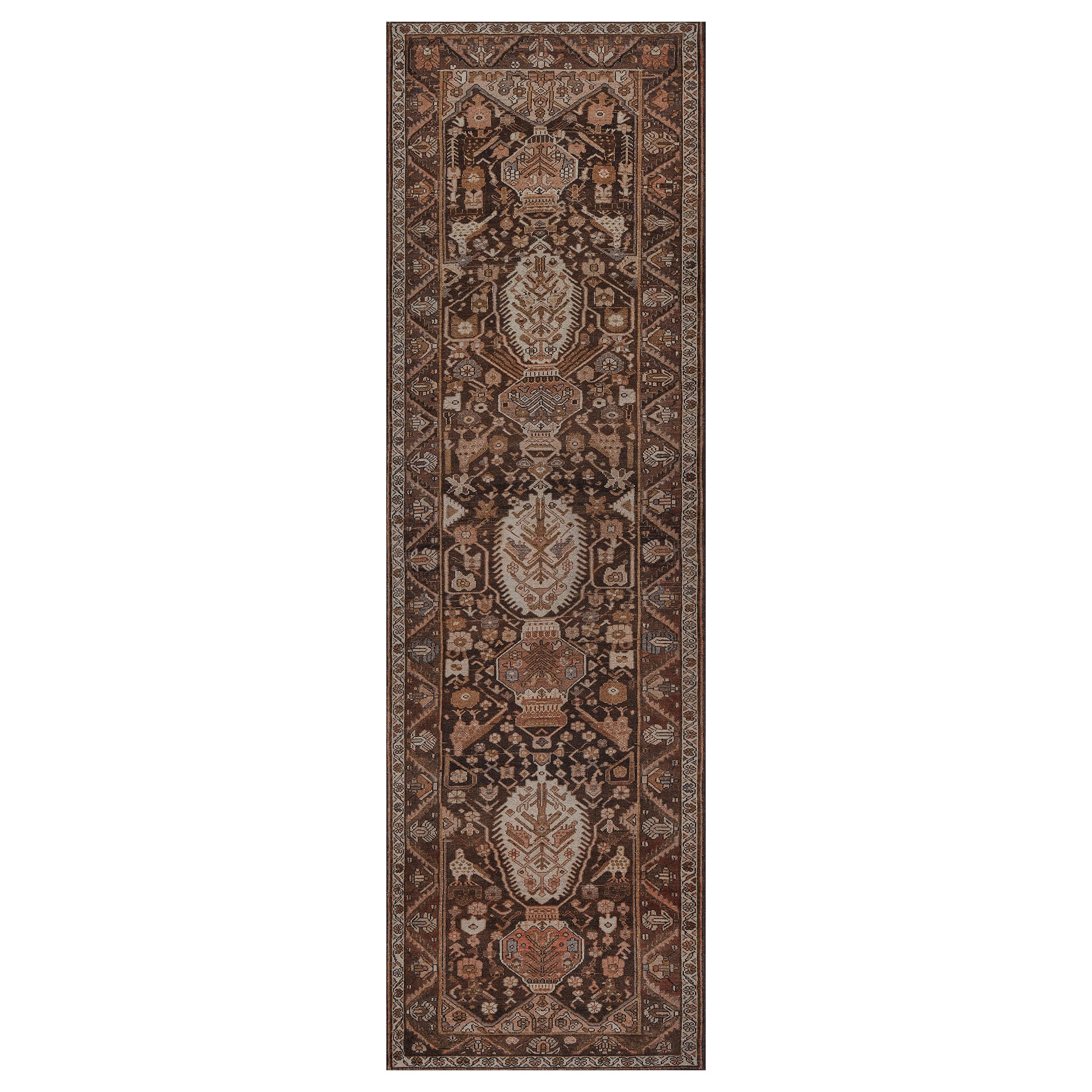 Traditional Hand-woven Wool Brown Floral Persian Bakhtiari Runner