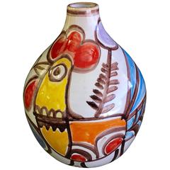 Colorful Hand-Painted Large Vase by Italian Artist DeSimone
