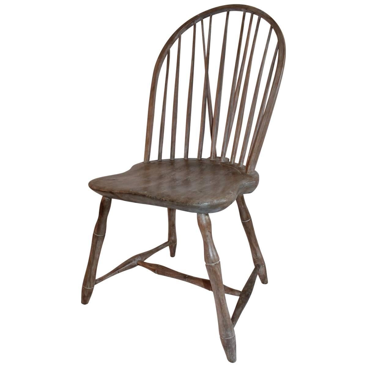 18th Century Original Cream Painted  Brace Back Windsor Side Chair