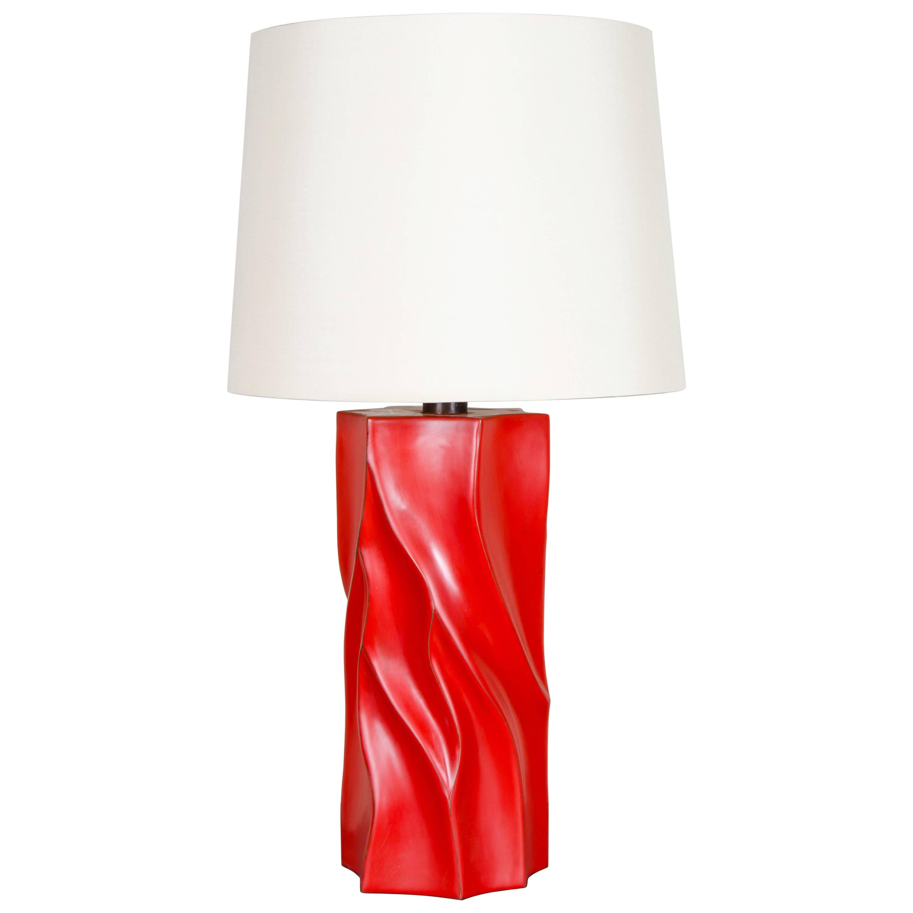 Tree Trunk Lamp in Red Lacquer by Robert Kuo, Limited Edition For Sale