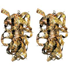 Pair of Fabulous Brutalist Wall Sconces in the Manner of Silas Seandel