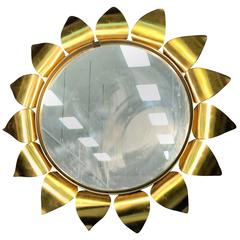 Unusual Modernist Brass Sunflower Form Mirror