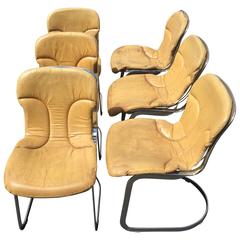 Set of Six Willy Rizzo Style Italian Chrome and Leather Chairs 1