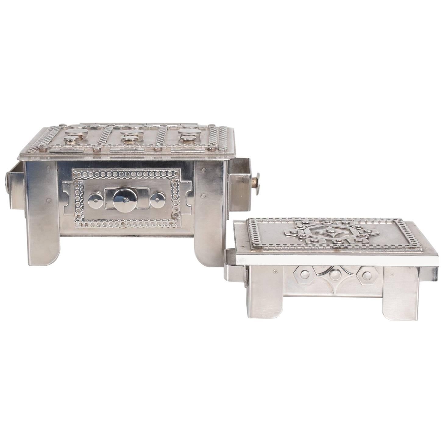 Funky Art 1990s Stainless Steel Modernist Art Boxes by Stanley Szwarc