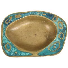 Mexican Modernist Pepe Mendoza Dish Mid-Century Brass Malachite 1