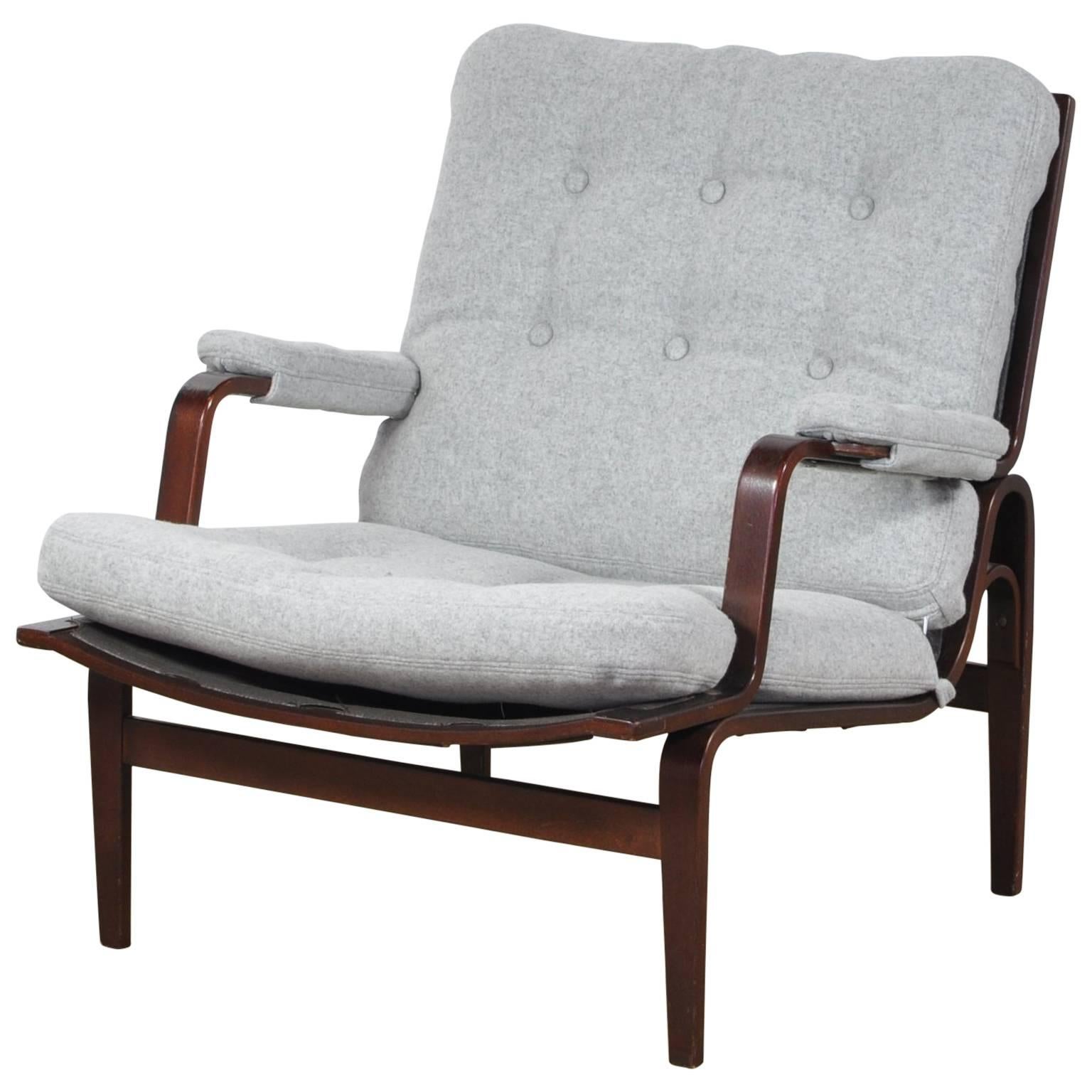 Bruno Mathsson Ingrid Chair in Grey Woolen Felt Fabric, Made by DUX For Sale
