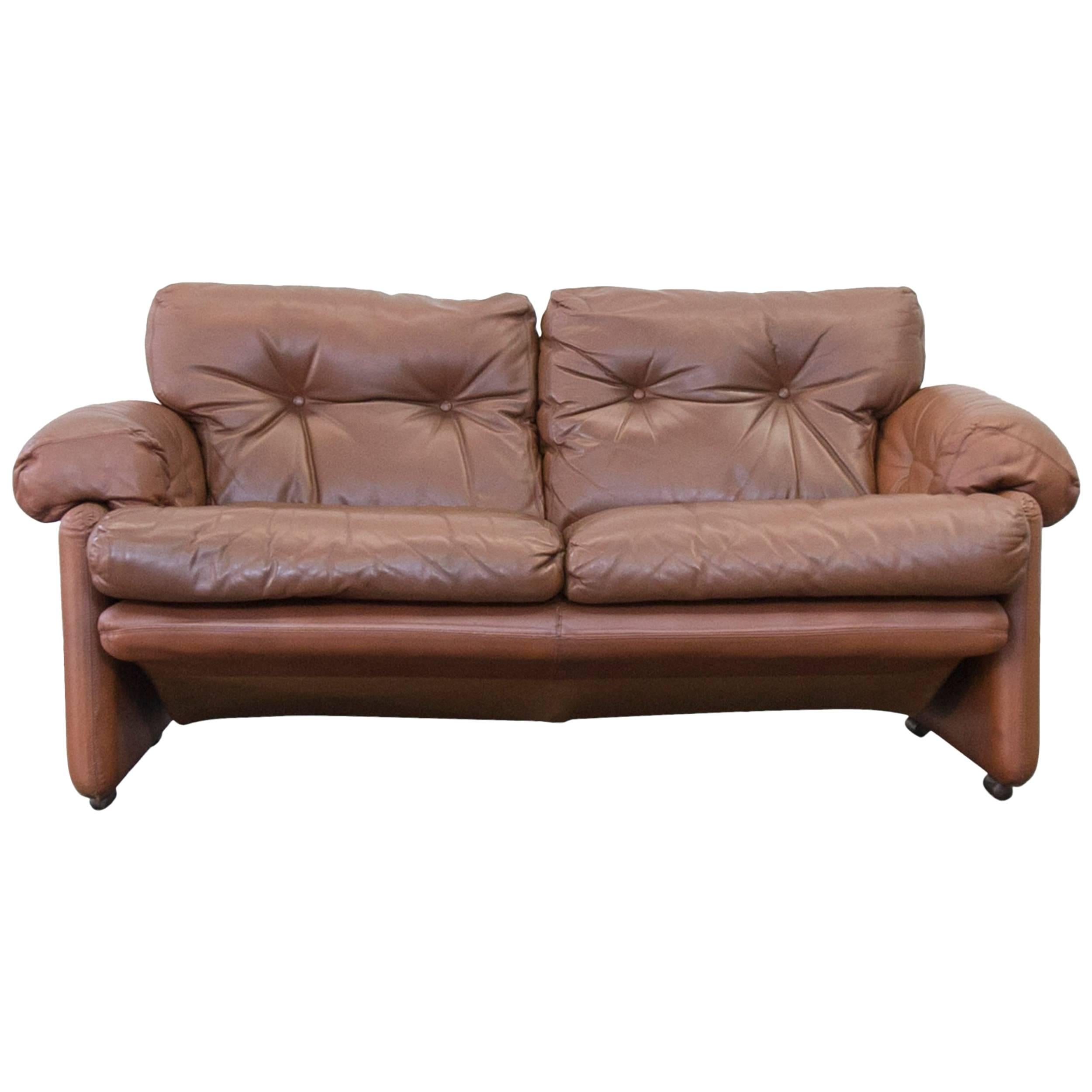 C&B Italia Coronado Fine Leather Two-Seat Sofa by Tobia Scarpa Couch Brown