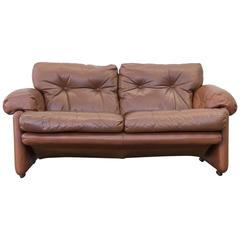 Vintage C&B Italia Coronado Fine Leather Two-Seat Sofa by Tobia Scarpa Couch Brown