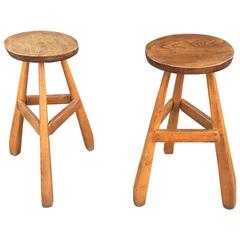 Pair of Veneer Elm Stools, circa 1950 8