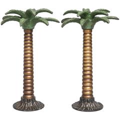 Vintage Mid-Century Cold Painted Bronze Palmtree Candlesticks