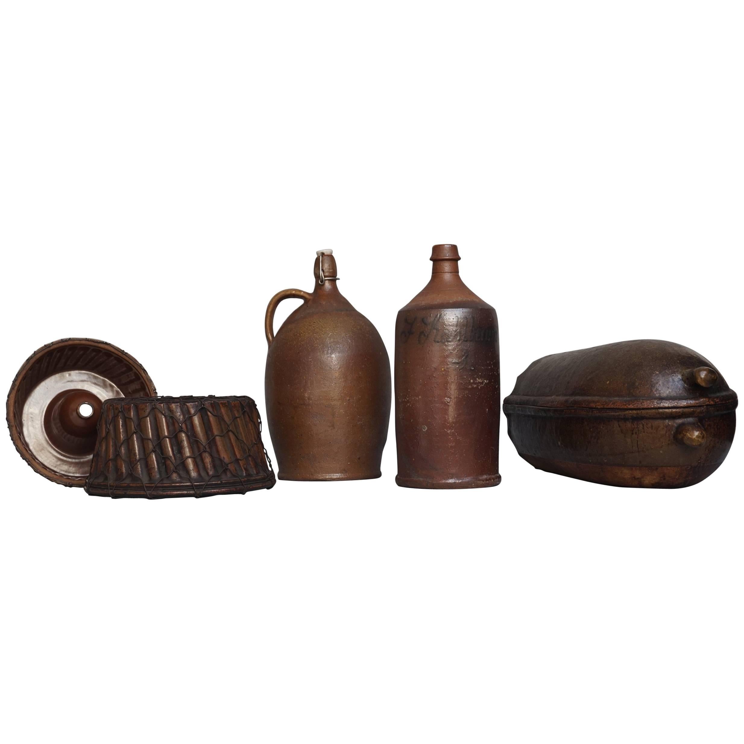 Early 20th Century German Stein Beer Jugs, Guglhupf and Römertopf For Sale