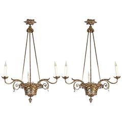 Pair of Silvered Bronze Chandeliers