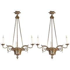 Pair of Silvered Bronze Chandeliers