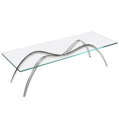 Contemporary Design Coffee Table in Stainless Steel and Crystal Glass 7