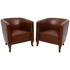 Pair of Antique Swedish Leather Armchairs 12