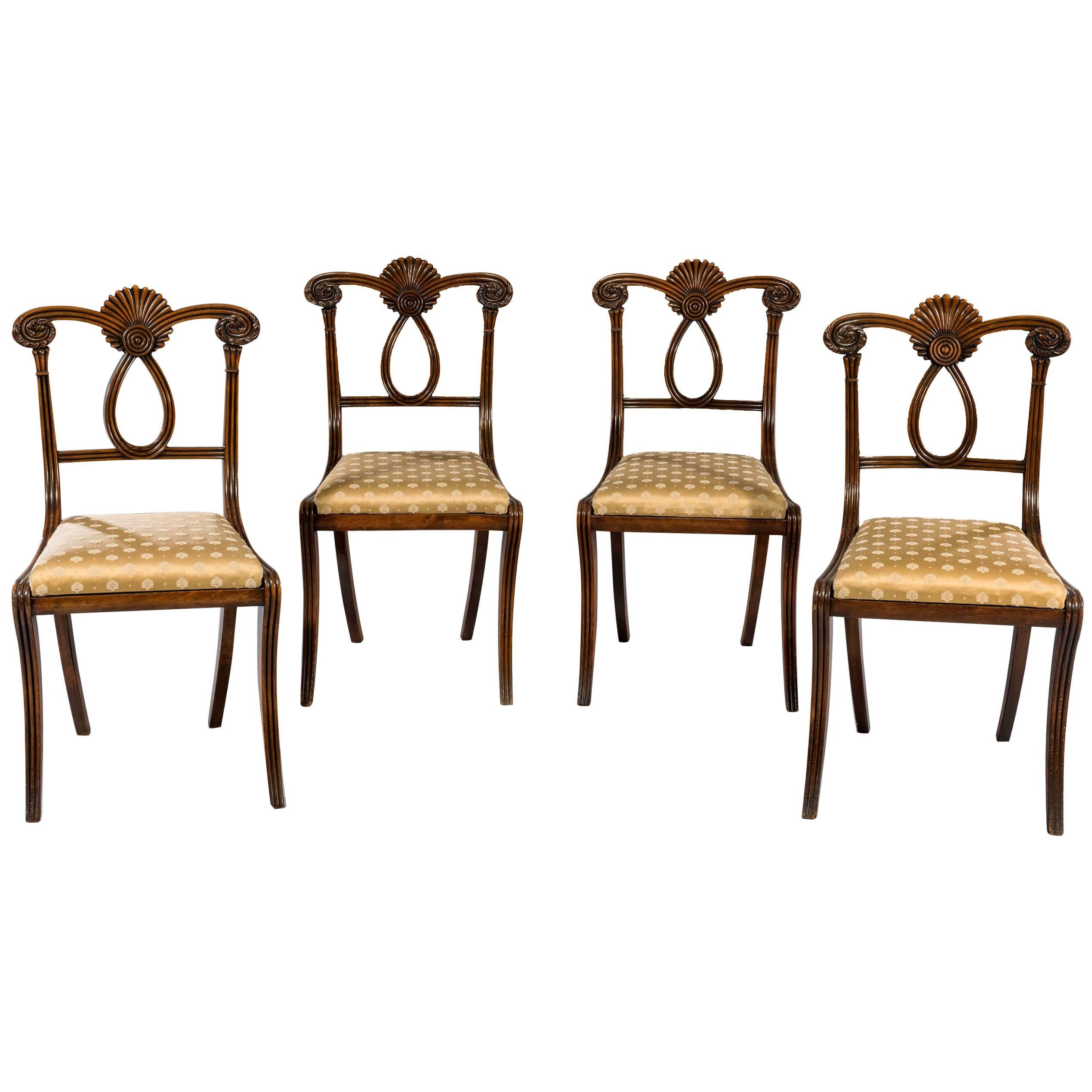 Set of Four Early 19th Century Regency Period Carved Beechwood Side Chairs For Sale