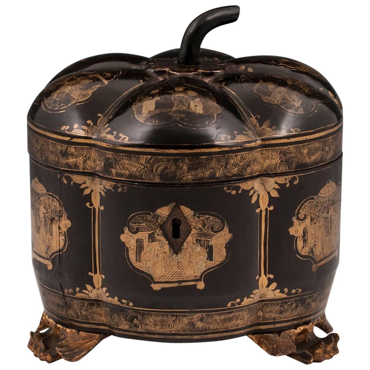 Chinese Lacquer Melon Shaped Tea Chest Tea Caddy