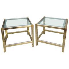 Mid-20th Century Italian Gold and Silver Polished Metal Side Tables, 1970s Mid-20th Century Italian Gold and Silver Polished Metal Side Tables, 1970s