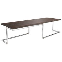 Contemporary Design Large Console in Wengé Wood and Polished Stainless Steel 10