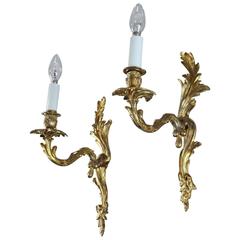 Pair of Late 19th Century Gilt Bronze Sconces in Louis XV Style 4