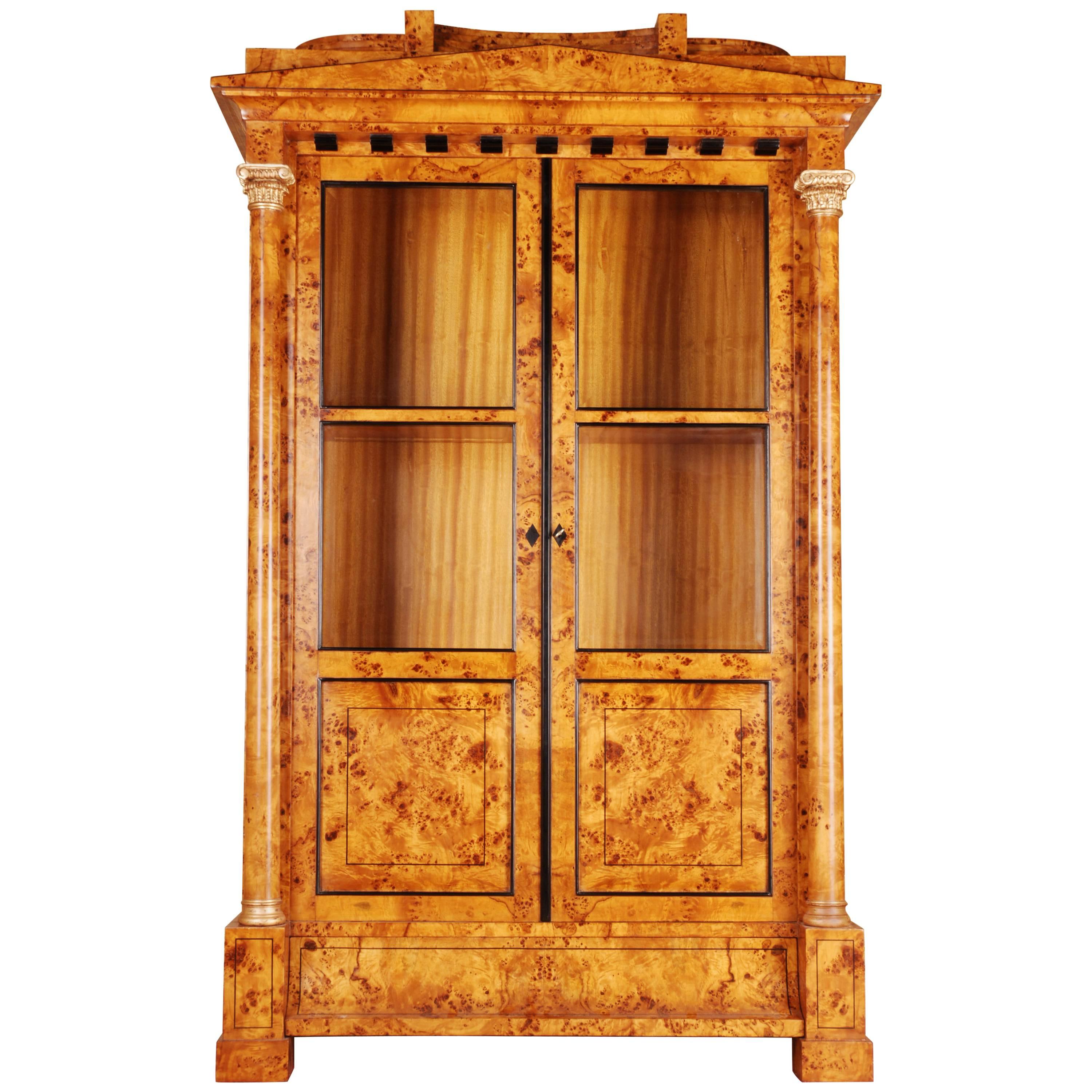 20th Century Large Display Cabinet in Biedermeier Style Beechwood Root Veneer