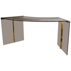 President Junior Desk in Smoked Glass and Gilt Brass by Gallotti & Radice, 1980