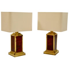 Vintage Pair of 1970s Brass and Lucite French Lamps
