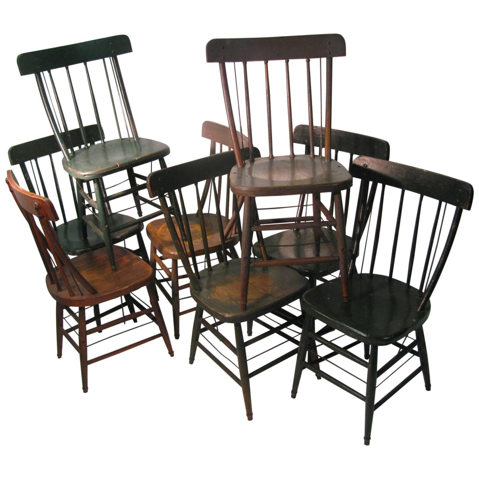 Set of Eight Late 19th Century American Farmhouse Primitive Chairs