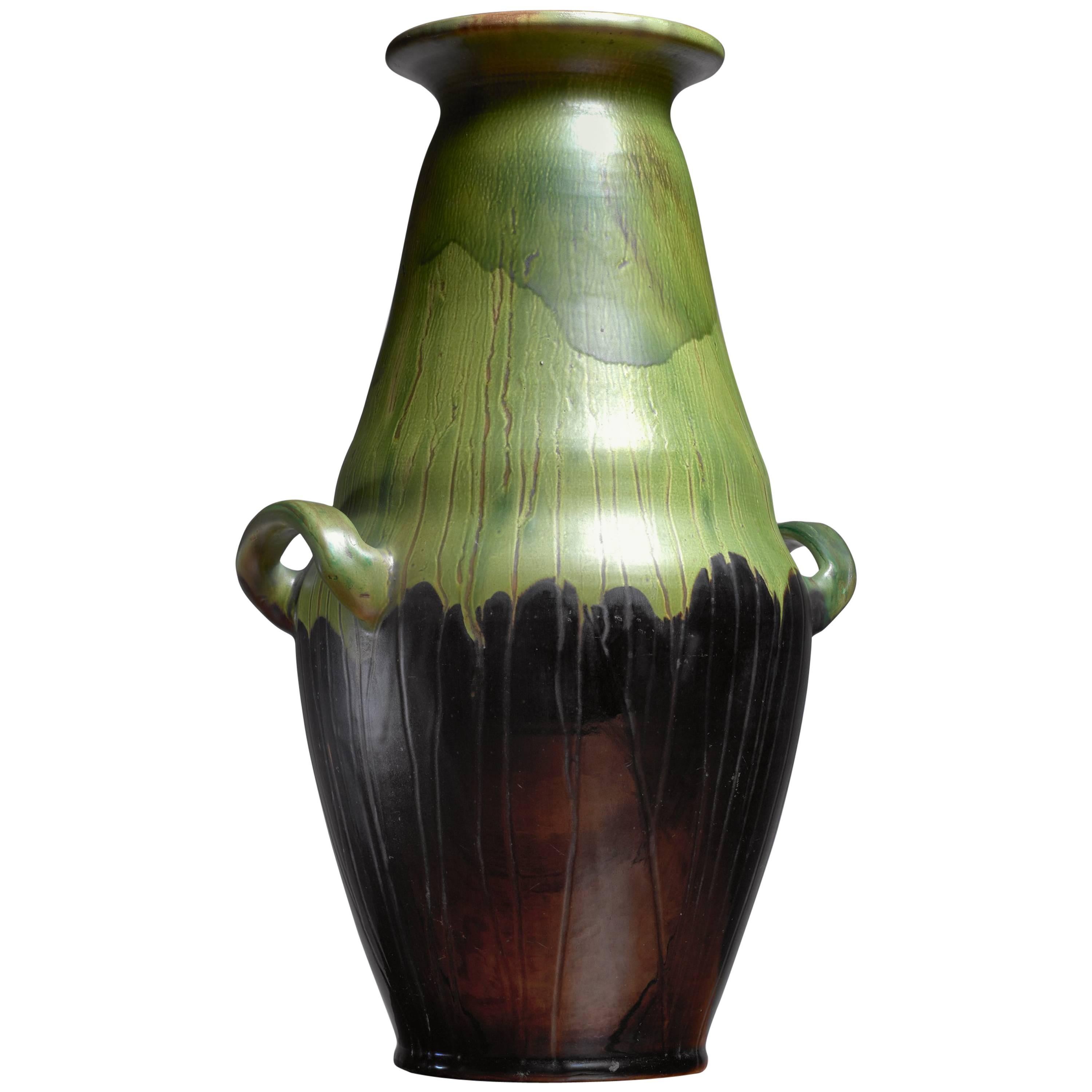 Large Black and Green Ceramic Kahler Floor Vase, Denmark, 1910
