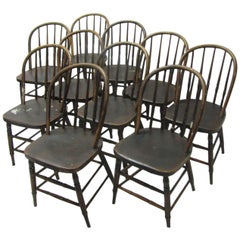 Classic Set of Ten Primitive Windsor Bow Back Chairs