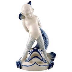 Rare Rörstrand Porcelain Figure, Sea Boy and Fish