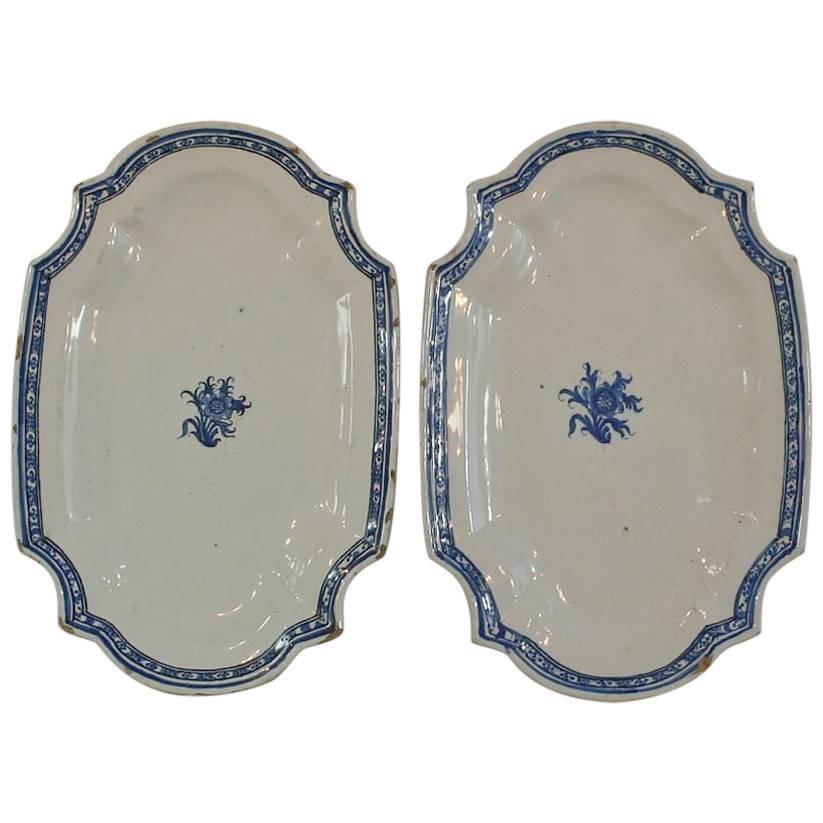 Pair of Late 18th Century, French Faience Earthenware Rouen Serving Platters