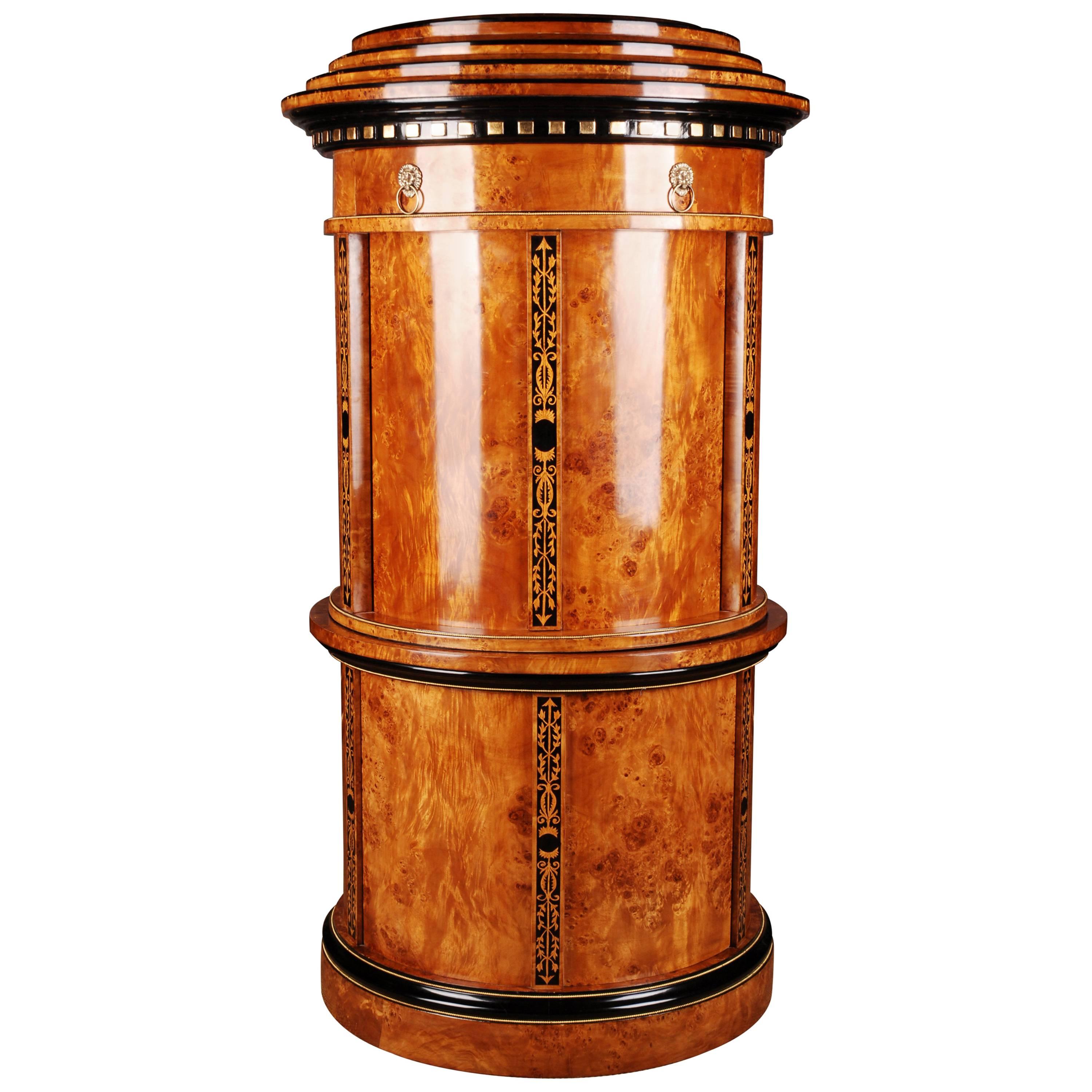 20th Century Cylindrical Secretaire in Viennese Biedermeier Style Maple Veneer