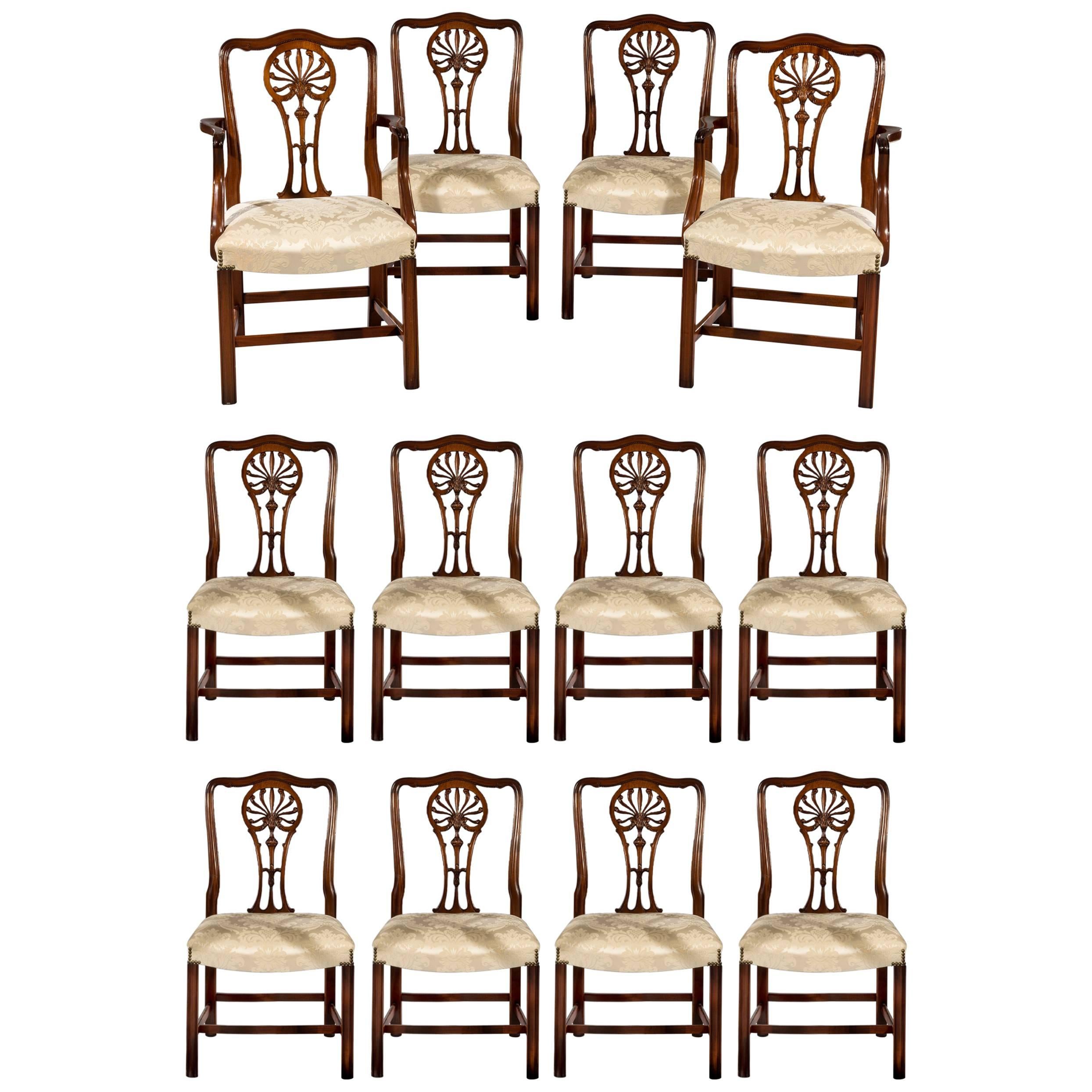 Set of Twelve High Quality Carved Mahogany Reproduction Dining Chairs