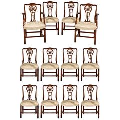 Set of Twelve High Quality Carved Mahogany Reproduction Dining Chairs