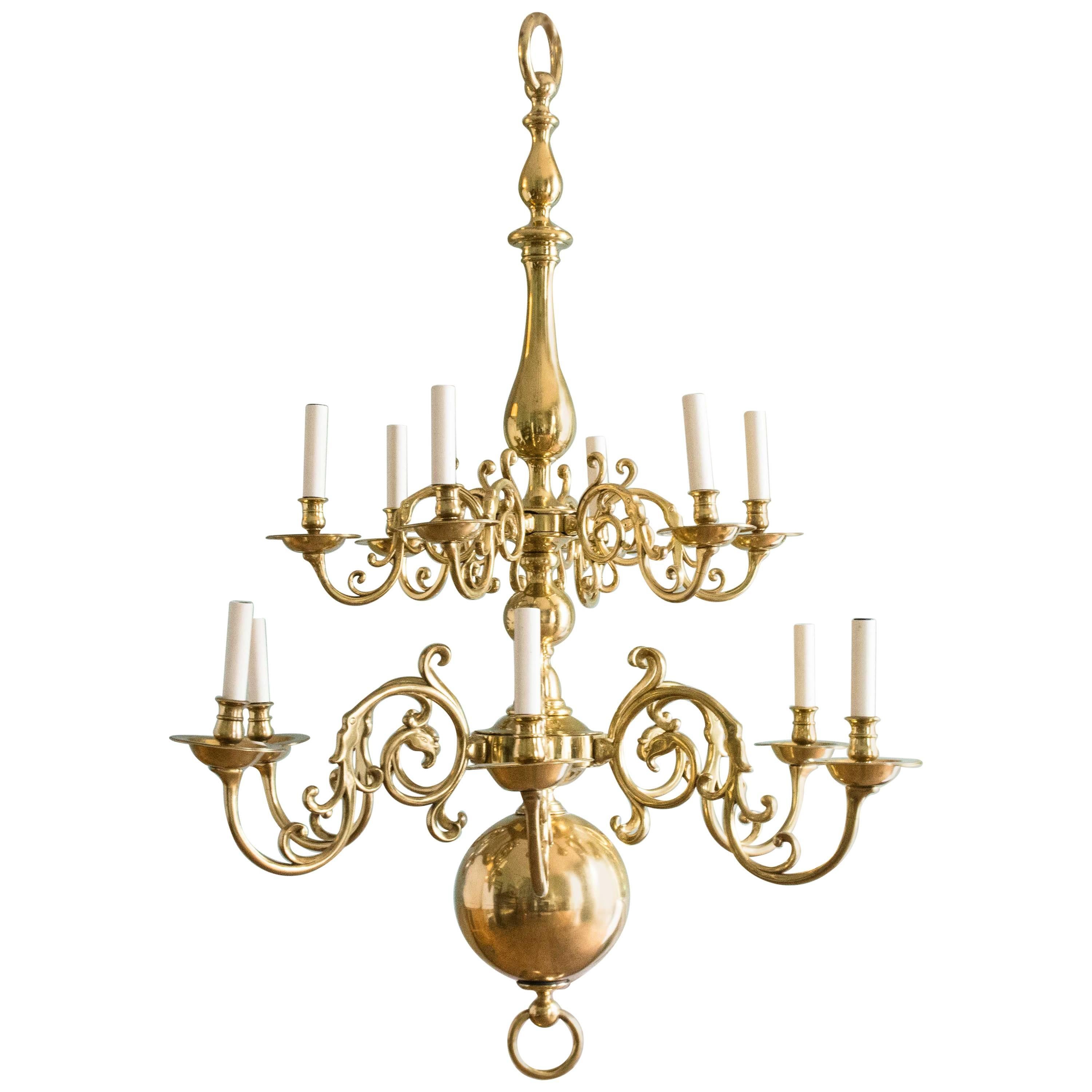Large Dutch Style Brass Chandelier