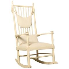 Swedish White Wooden Rocking Chair