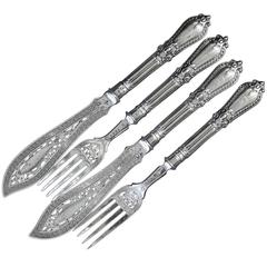 Set of Six Pairs of Silver Antique Grecian Pattern Fish Eaters by George Adams