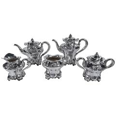 American Art Nouveau Hand-Hammered Coffee and Tea Set with Flowers 9