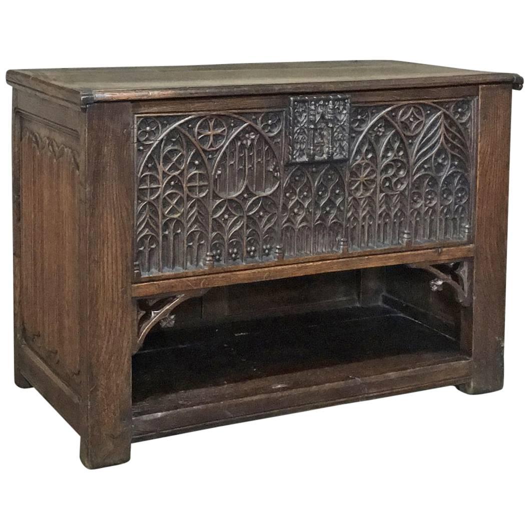18th Century French Gothic Handcarved Oak Trunk